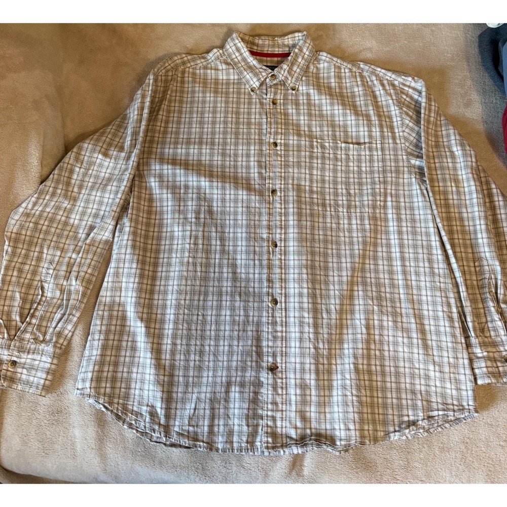 🍁Levi Strauss Signature Mens XL Plaid Button Down Shirt Tan White Cotton WPL-42 - Picture 3 of 6